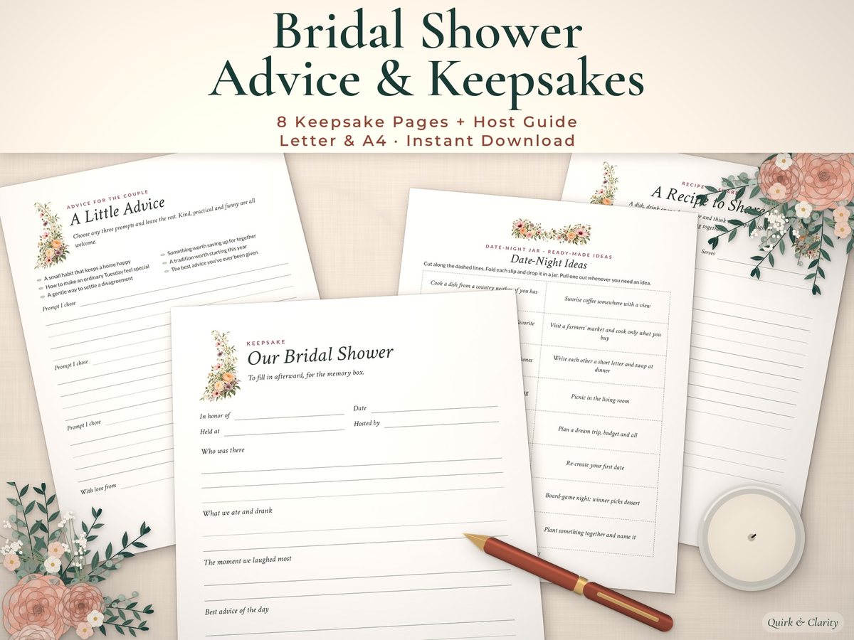 Bridal Shower Advice & Keepsake Cards: overview