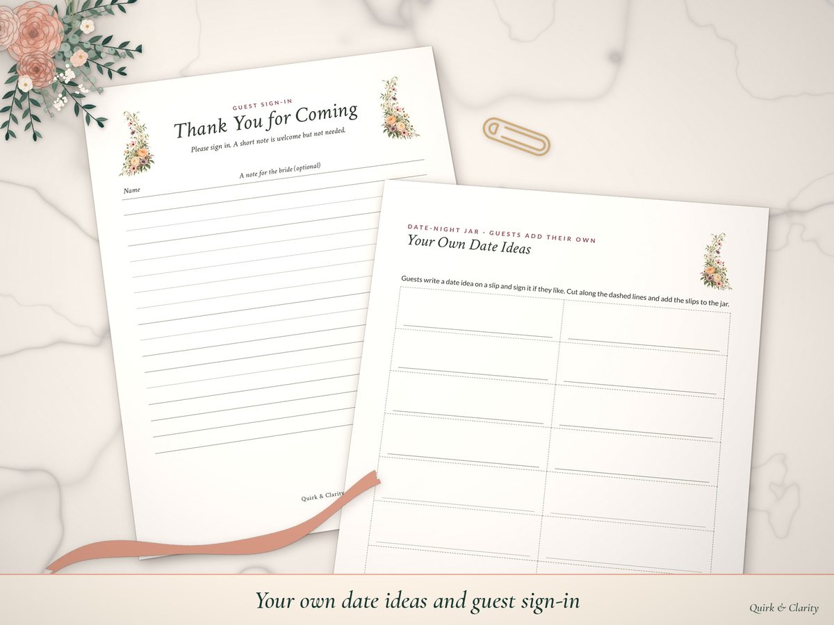Bridal Shower Advice & Keepsake Cards: more pages