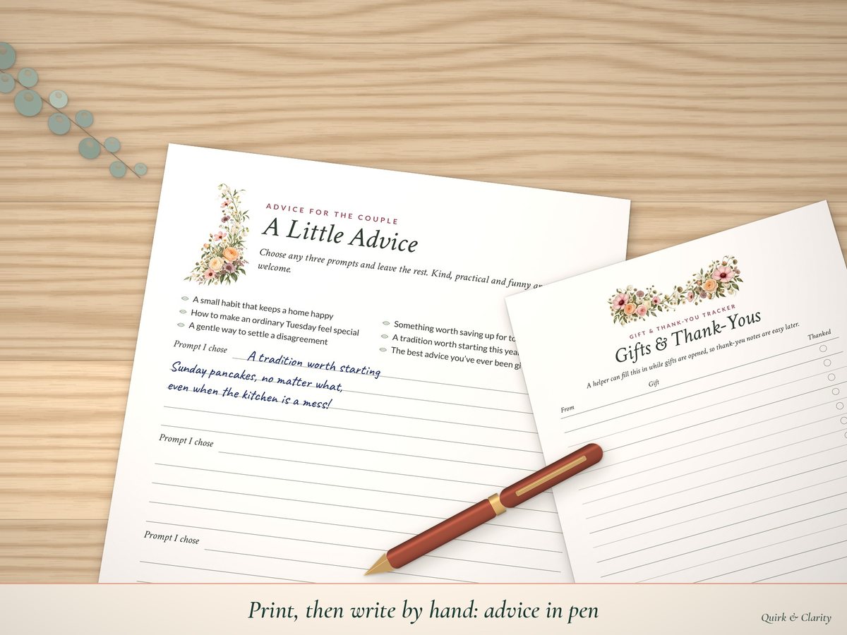 Bridal Shower Advice & Keepsake Cards: write-in pages
