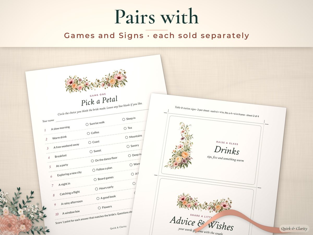 Bridal Shower Advice & Keepsake Cards: pairs well with