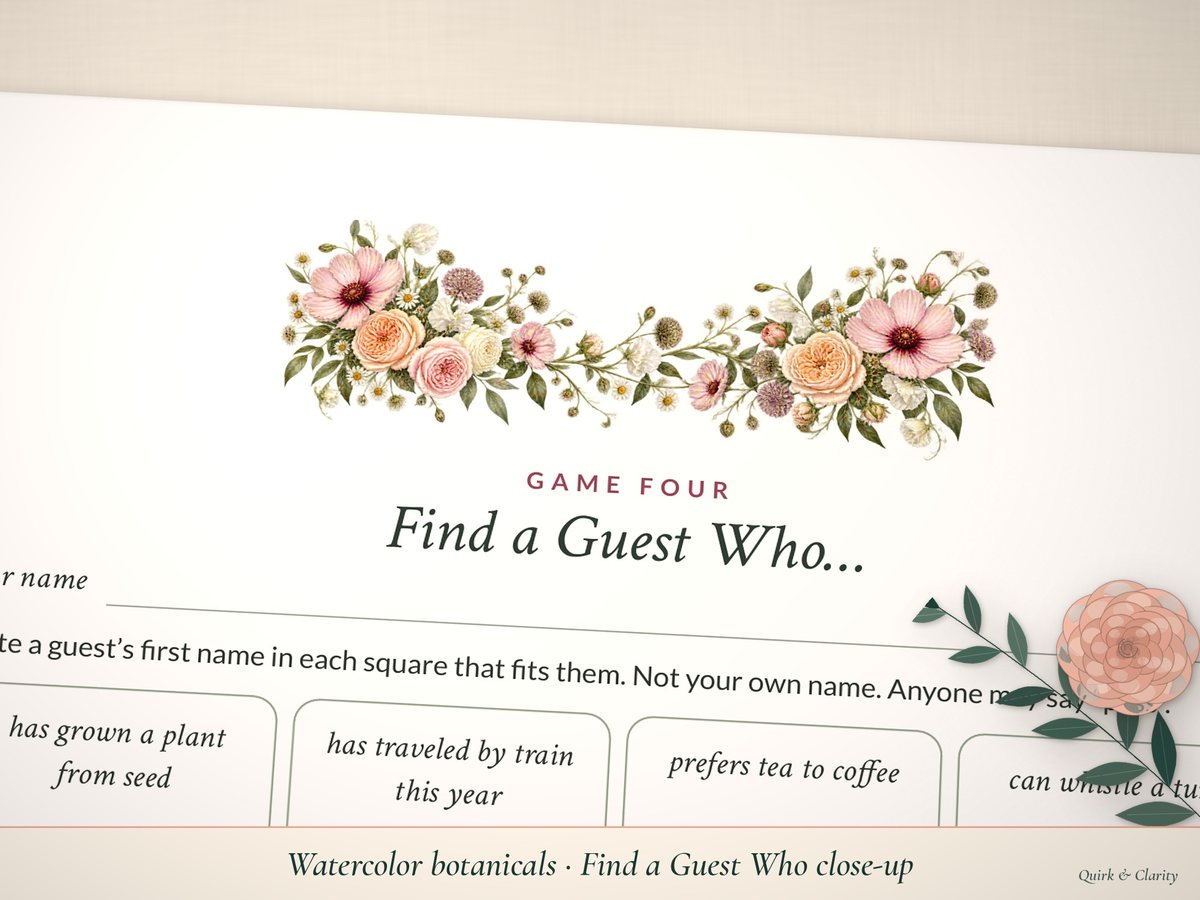 Bridal Shower Games & Keepsakes Bundle: close-up detail