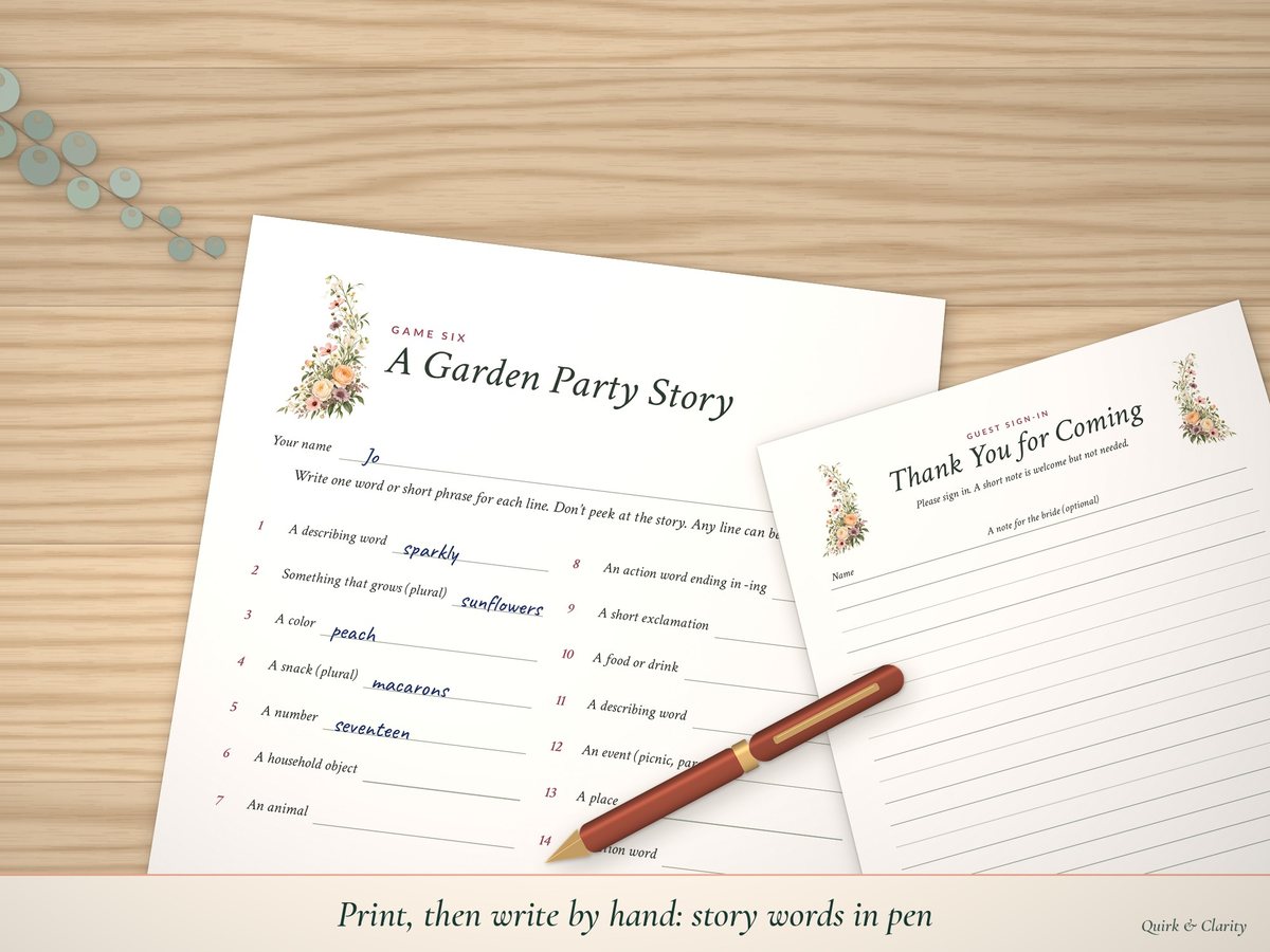 Bridal Shower Games & Keepsakes Bundle: write-in pages