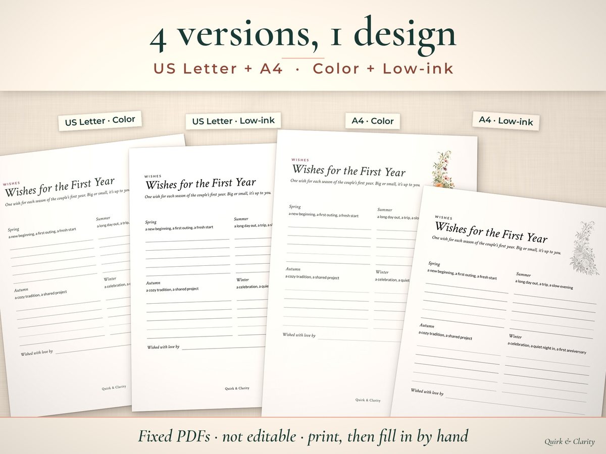 Bridal Shower Games & Keepsakes Bundle: letter and a4, color and low-ink