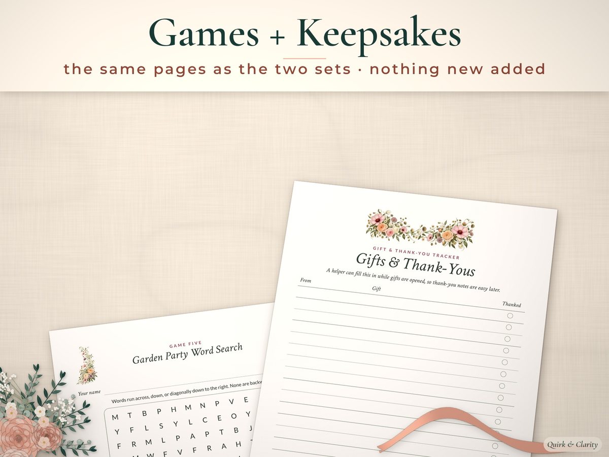 Bridal Shower Games & Keepsakes Bundle: bundle contents