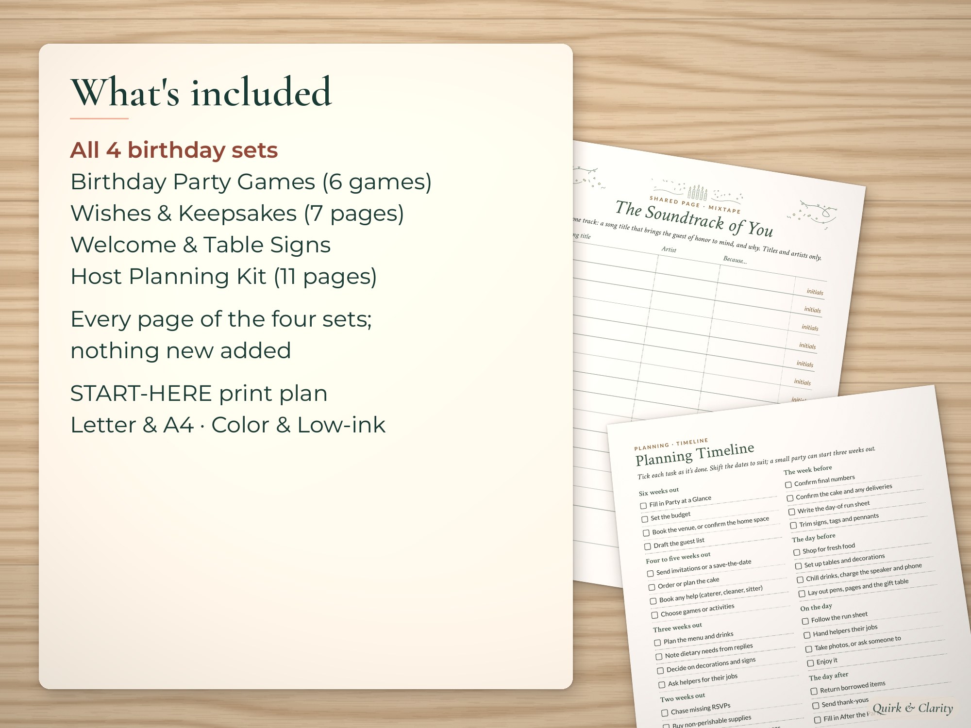 List of the 4 birthday sets in the bundle