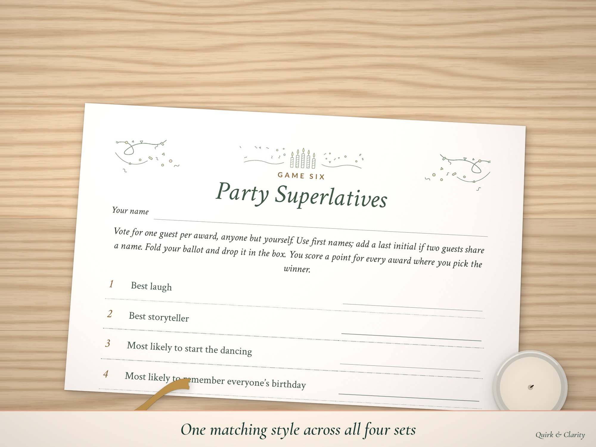 Close-up of the Party Superlatives ballot