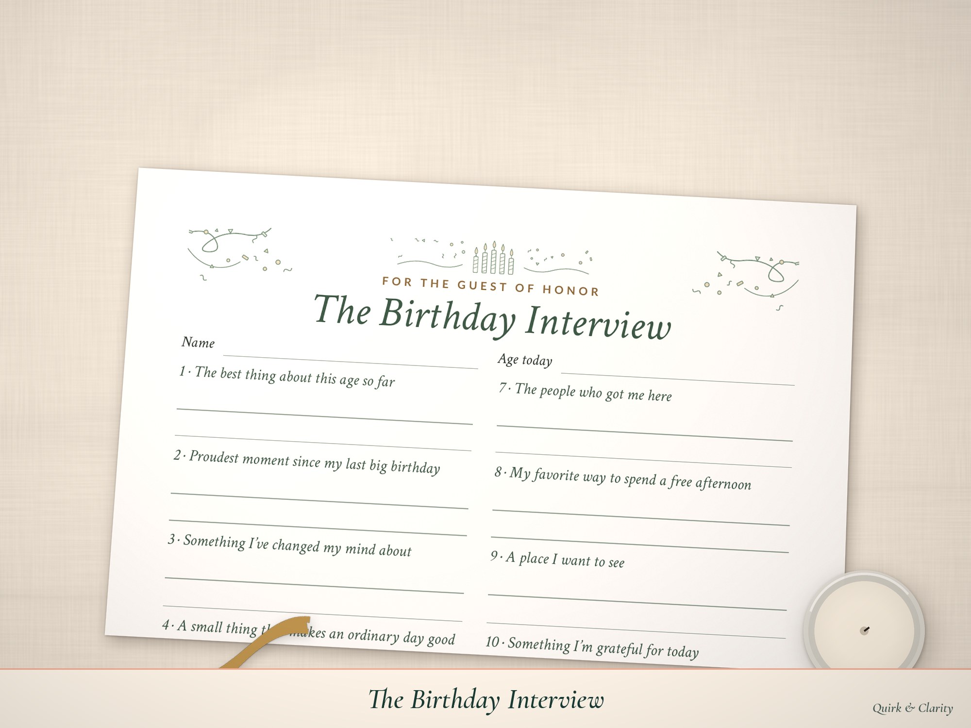 Close-up of The Birthday Interview page