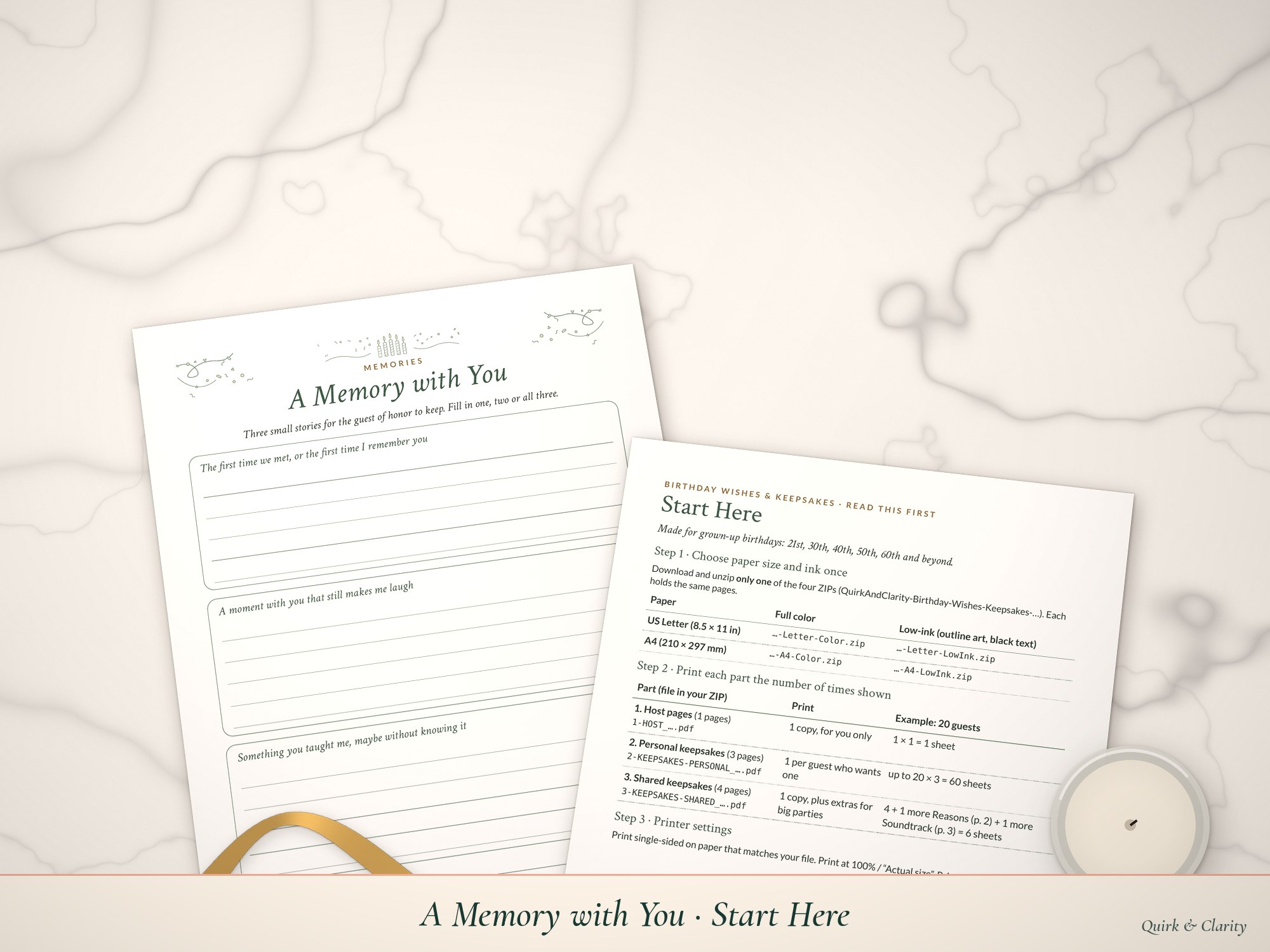 A Memory with You and Start Here pages