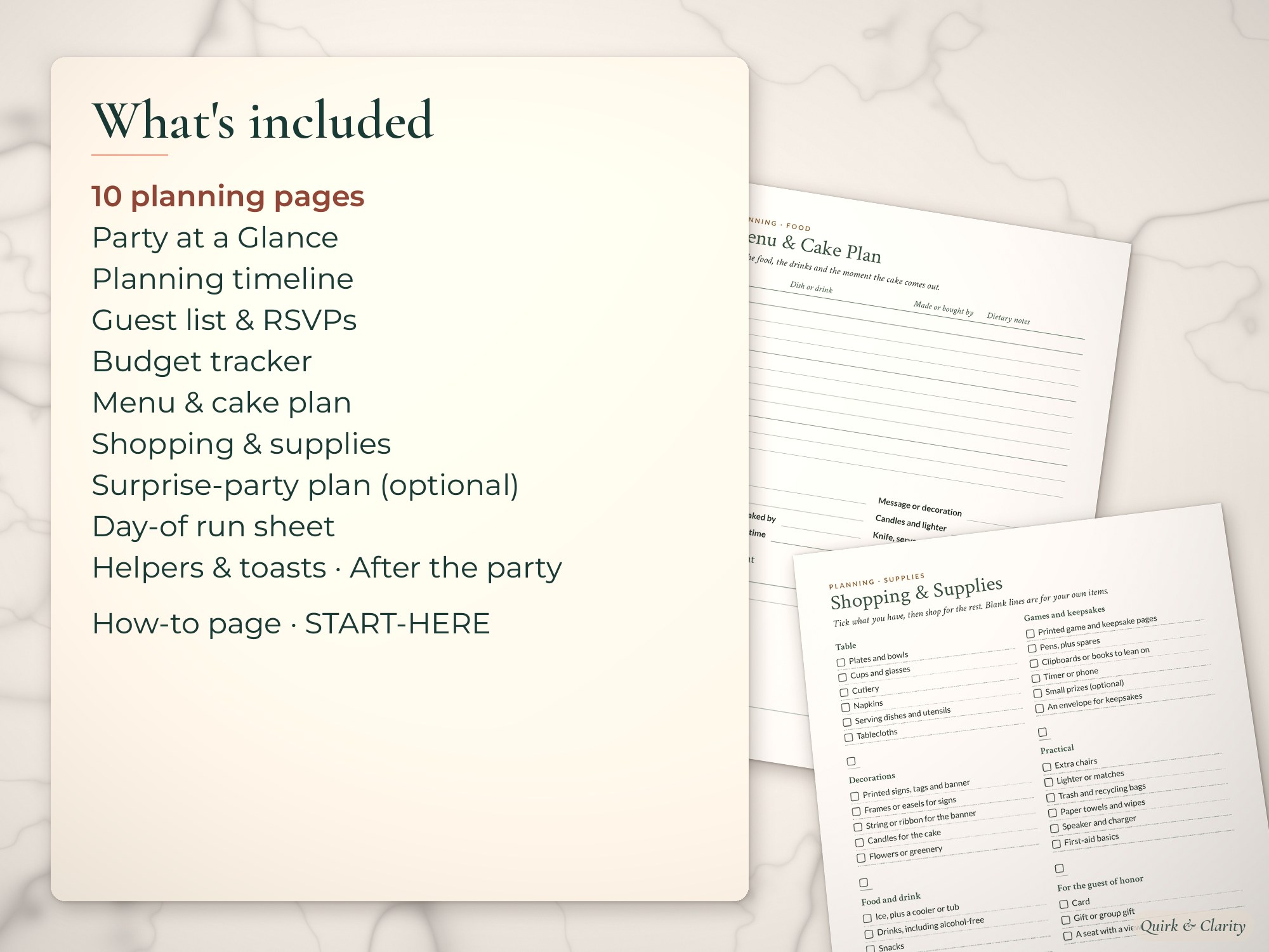List of 10 birthday planning pages