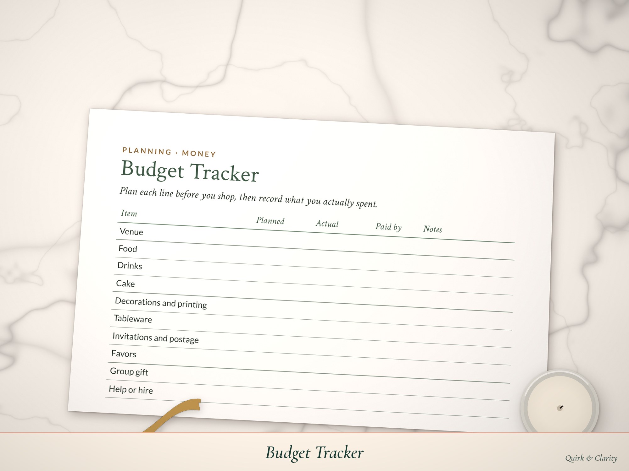 Close-up of the Budget Tracker page