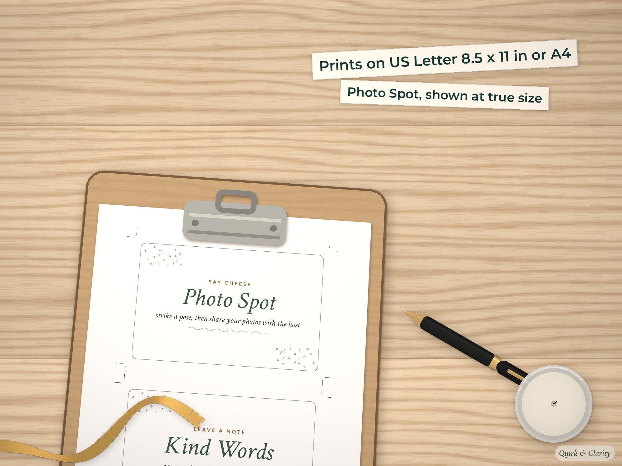 Photo Spot page on a clipboard at true size