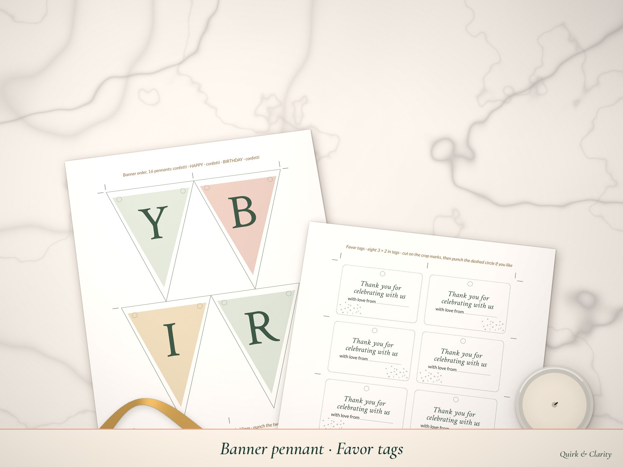 Banner pennant and Favor tags pages