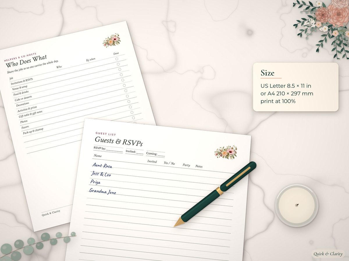 Bridal Shower Host Planner Kit: shown at real size