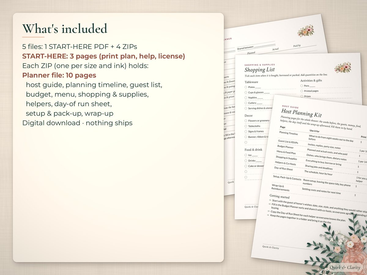 Bridal Shower Host Planner Kit: what's included