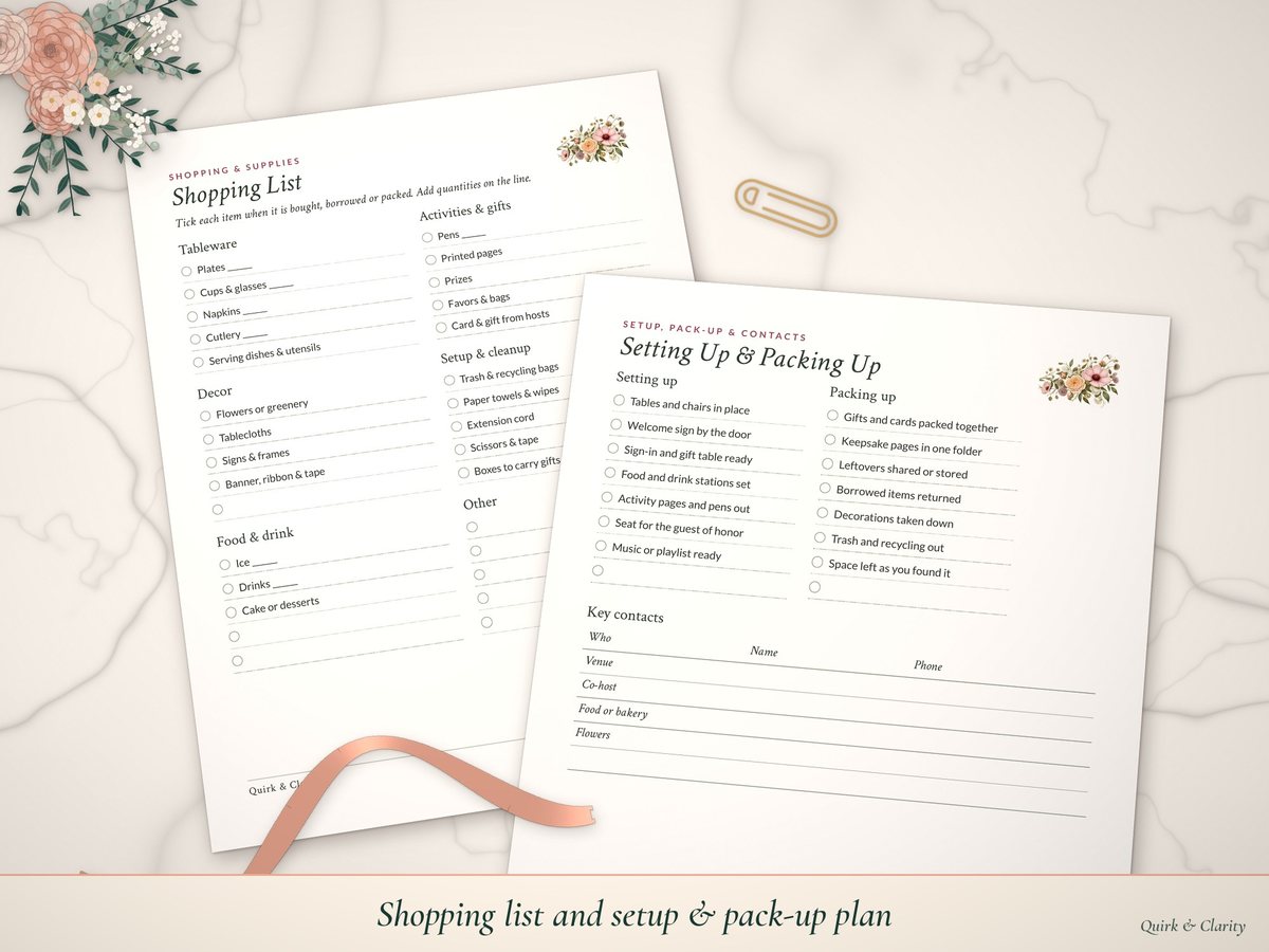 Bridal Shower Host Planner Kit: more pages