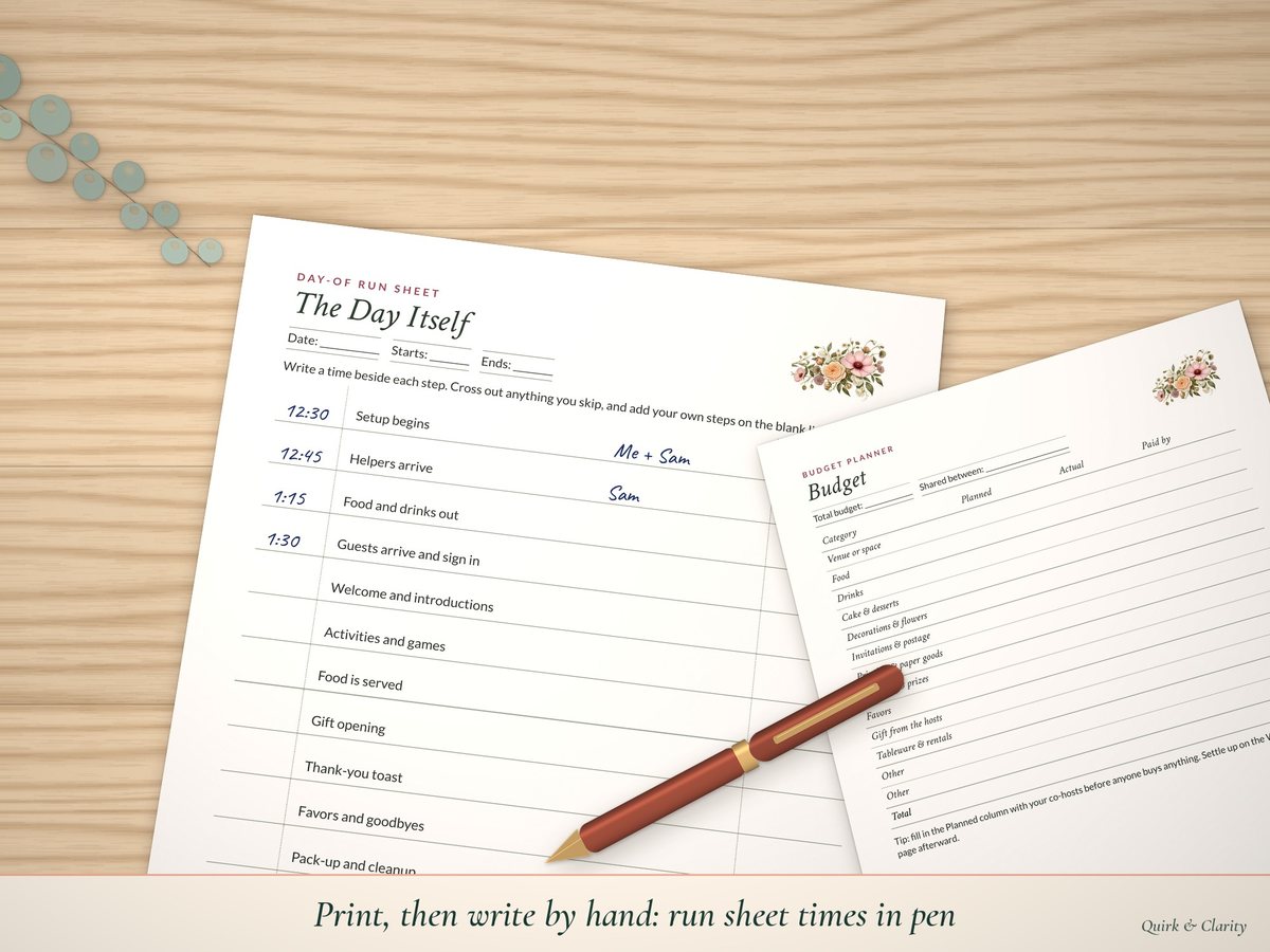 Bridal Shower Host Planner Kit: write-in pages