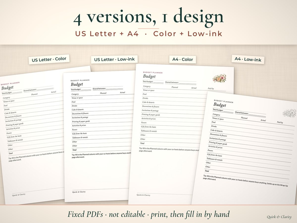 Bridal Shower Host Planner Kit: letter and a4, color and low-ink