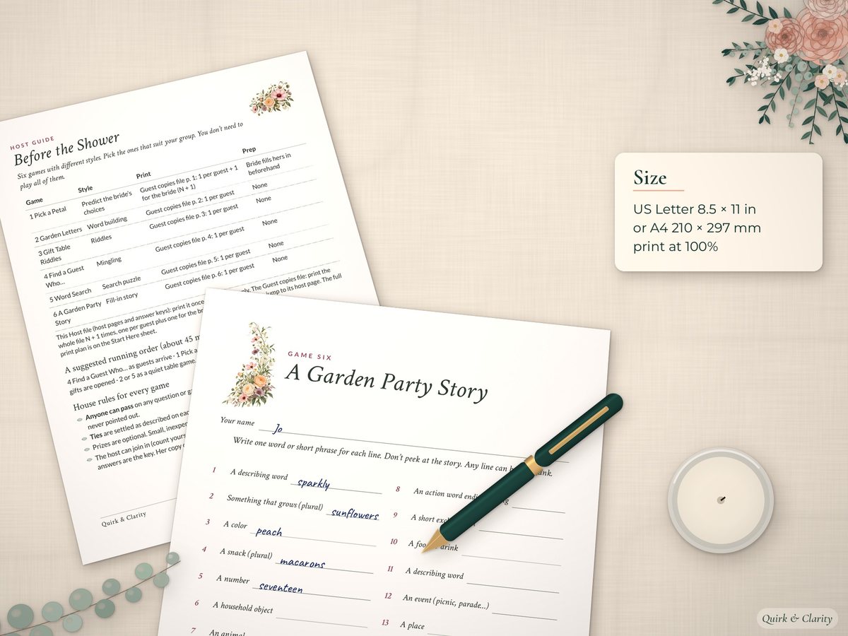 Bridal Shower Games: shown at real size