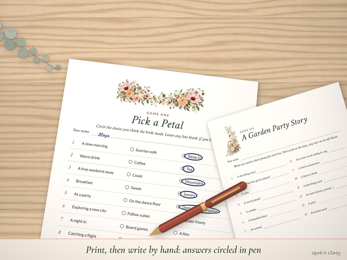 Bridal Shower Games: write-in pages