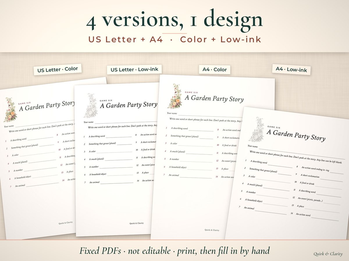 Bridal Shower Games: letter and a4, color and low-ink