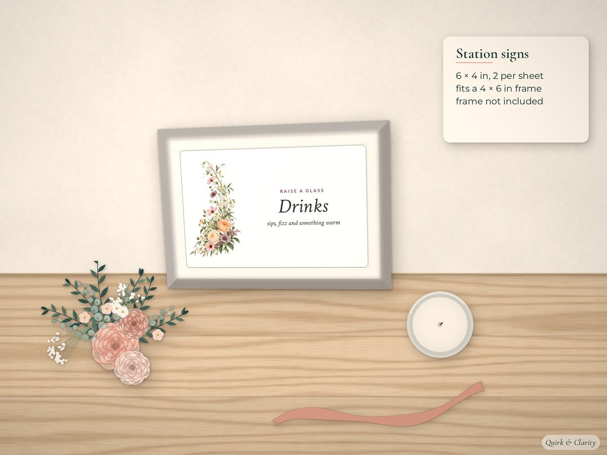 Bridal Shower Welcome & Table Signs: shown at real size