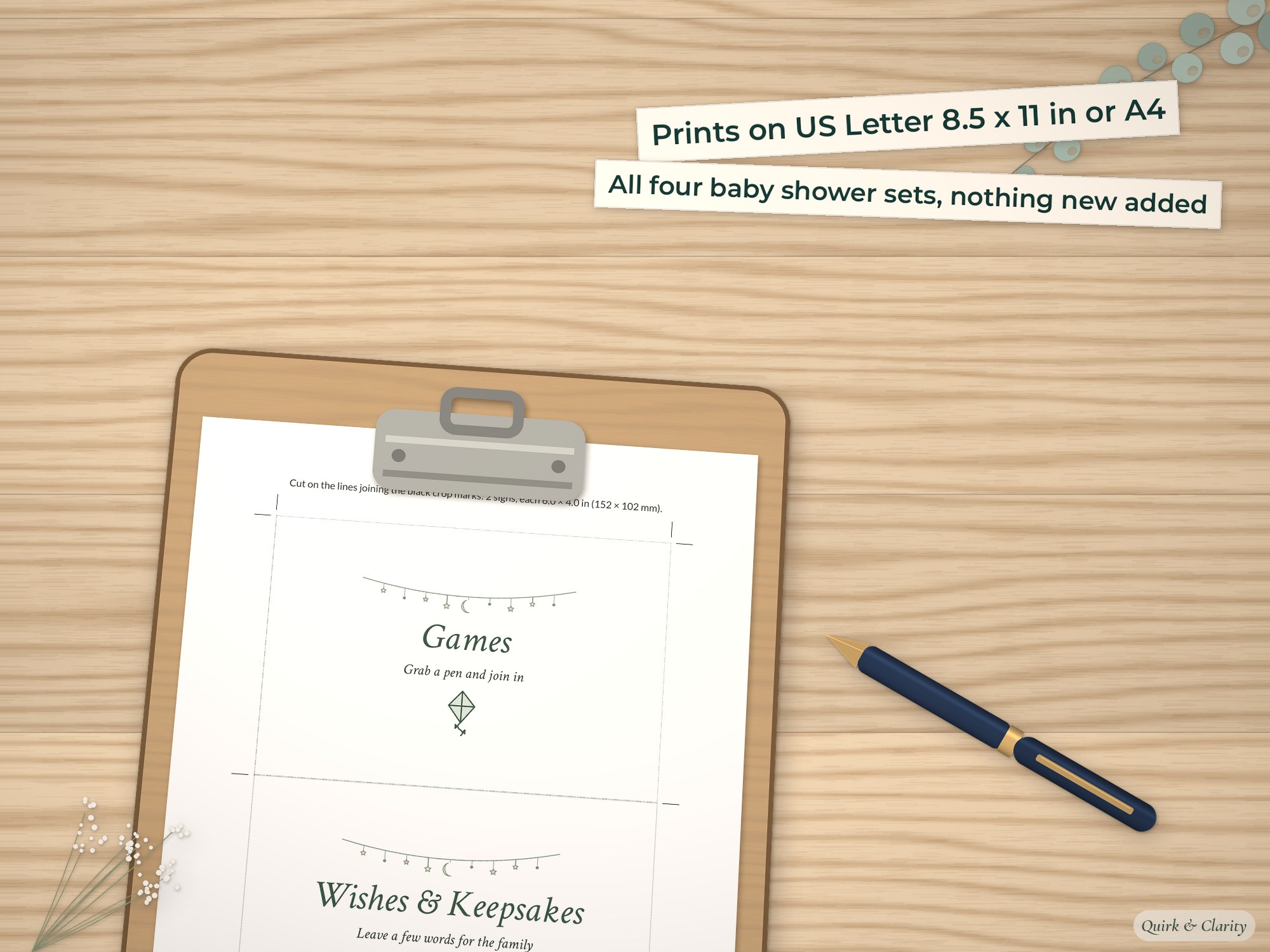 Games page on a clipboard at true size