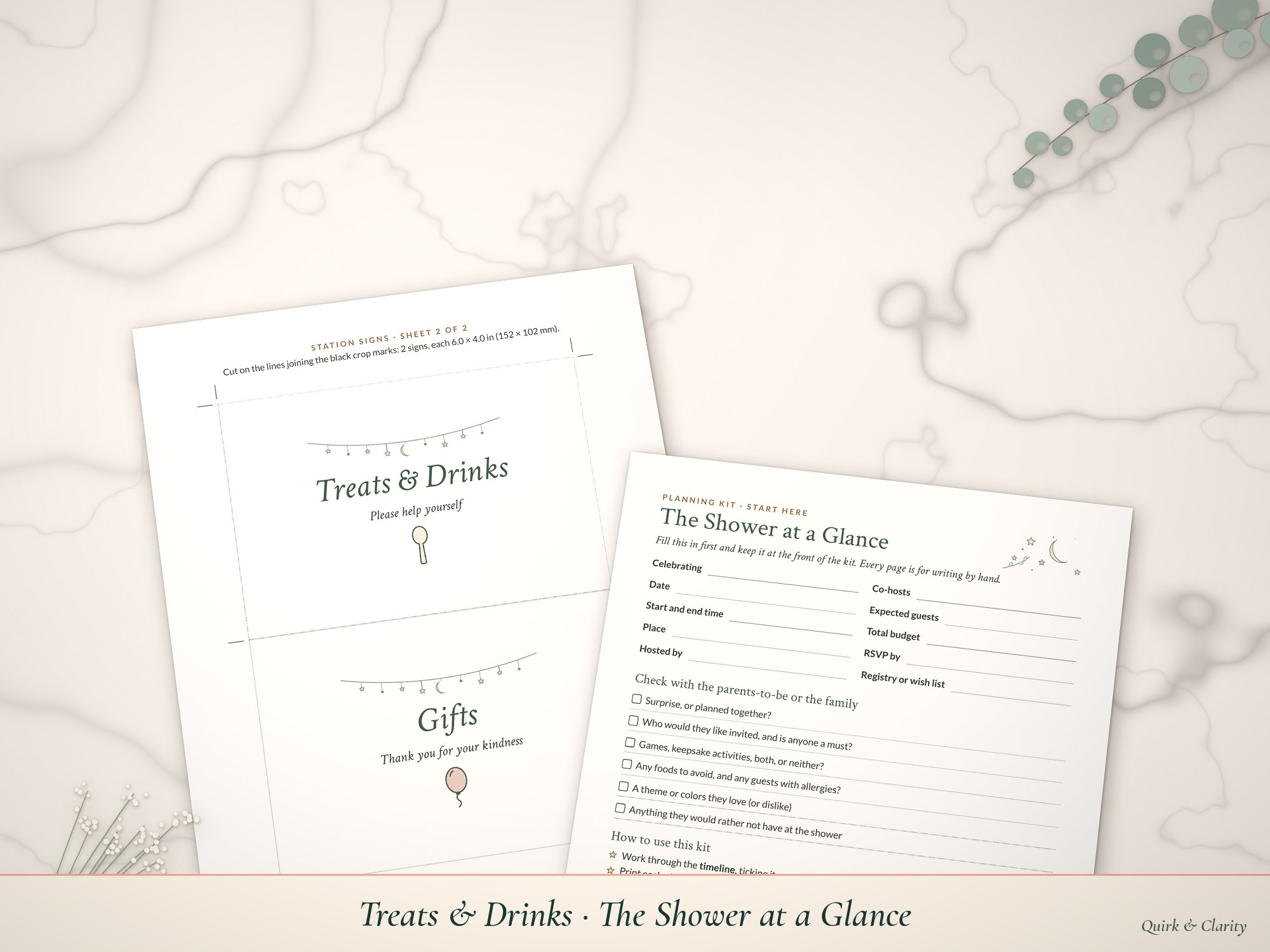 Treats & Drinks and The Shower at a Glance pages