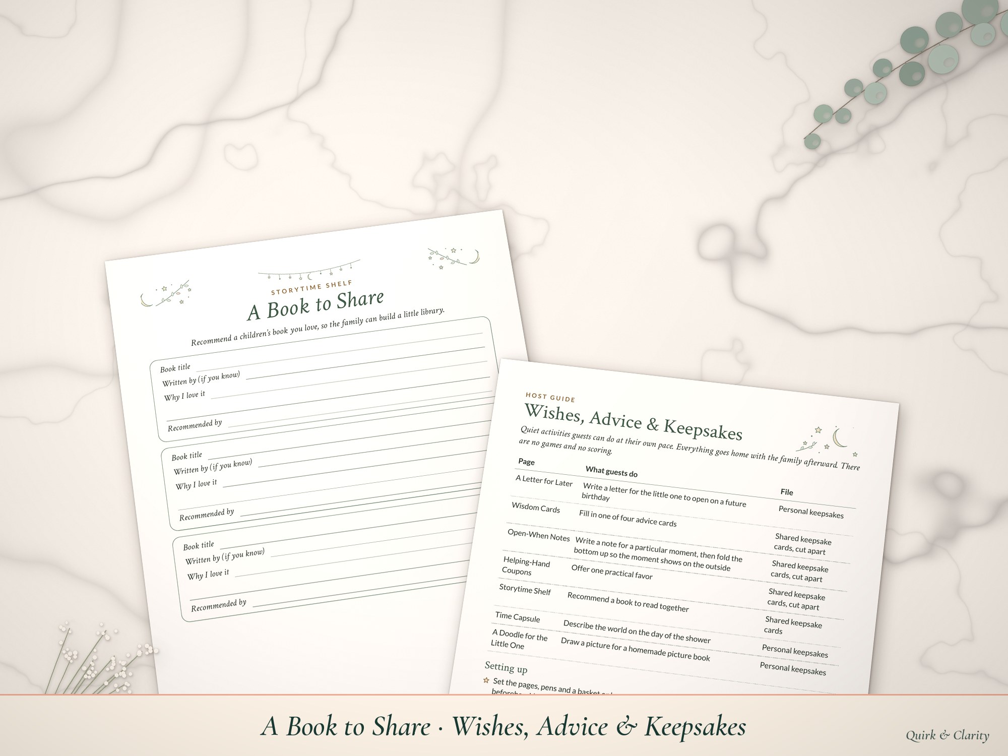 A Book to Share and Wishes, Advice & Keepsakes pages