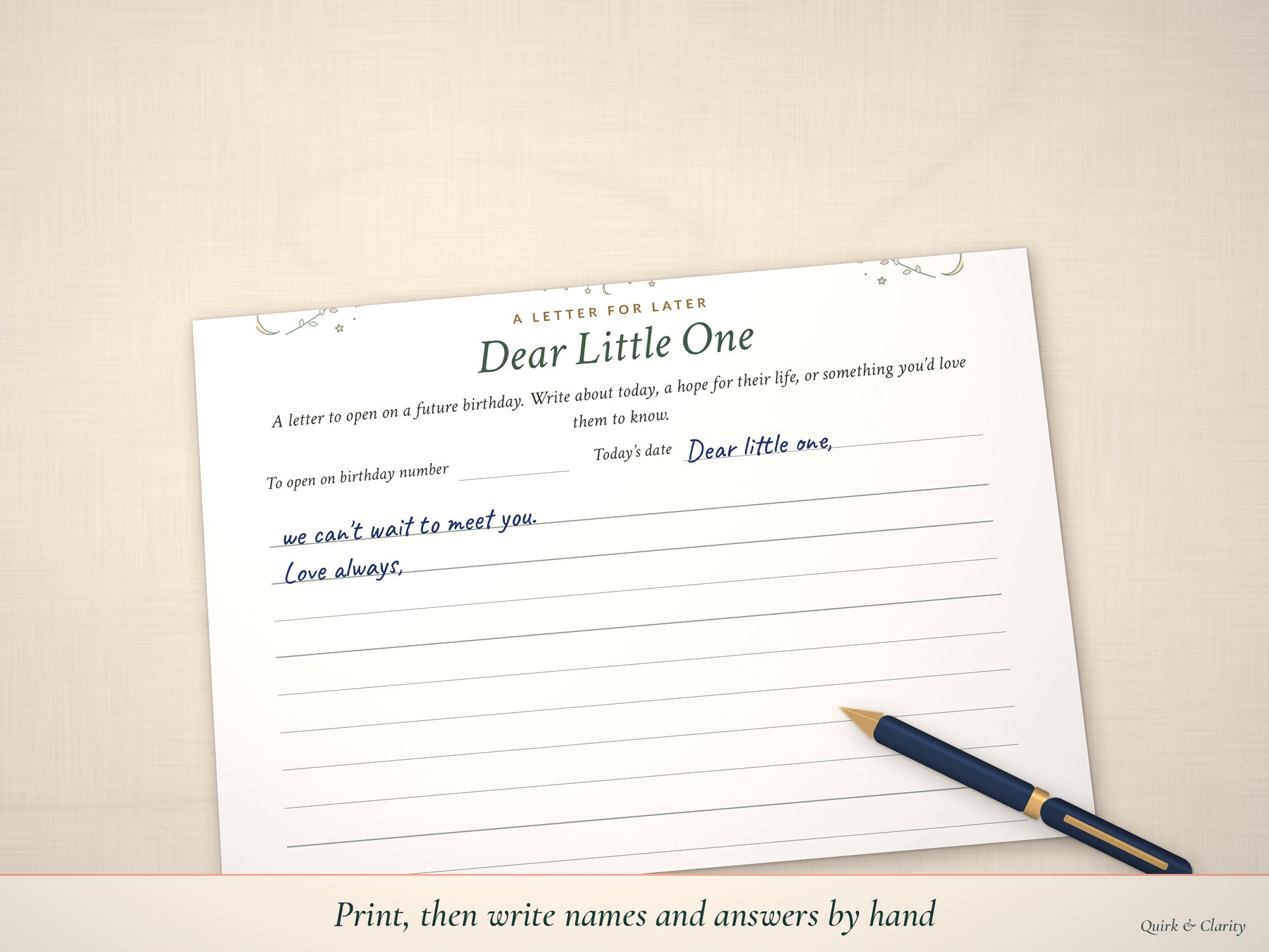 Dear Little One letter partly handwritten