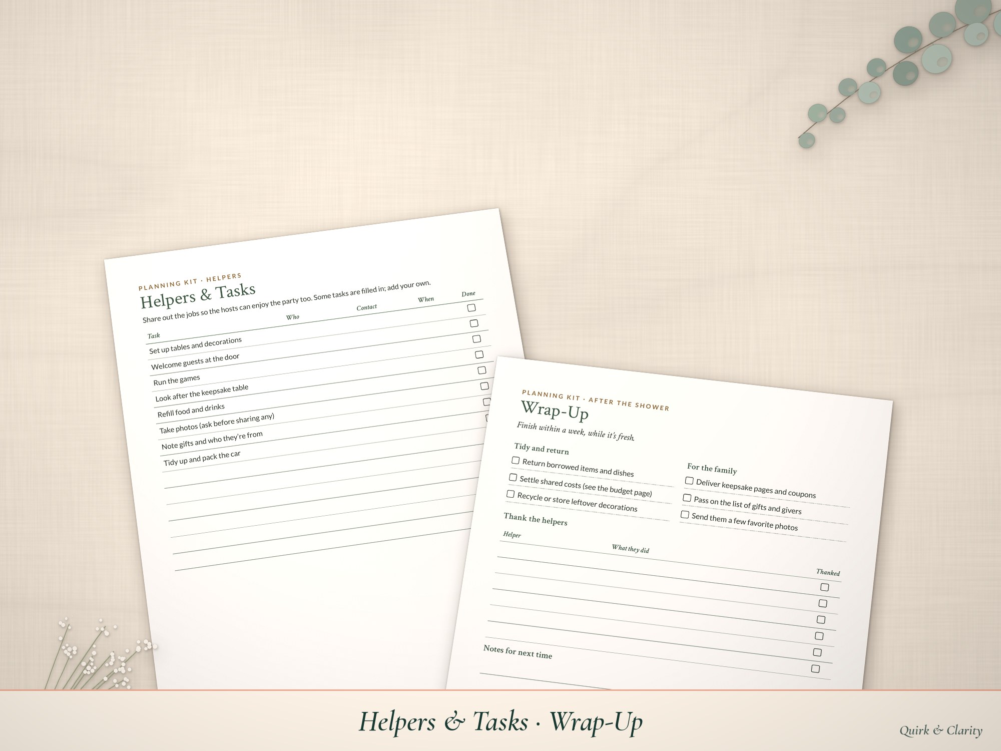 Helpers & Tasks and Wrap-Up pages