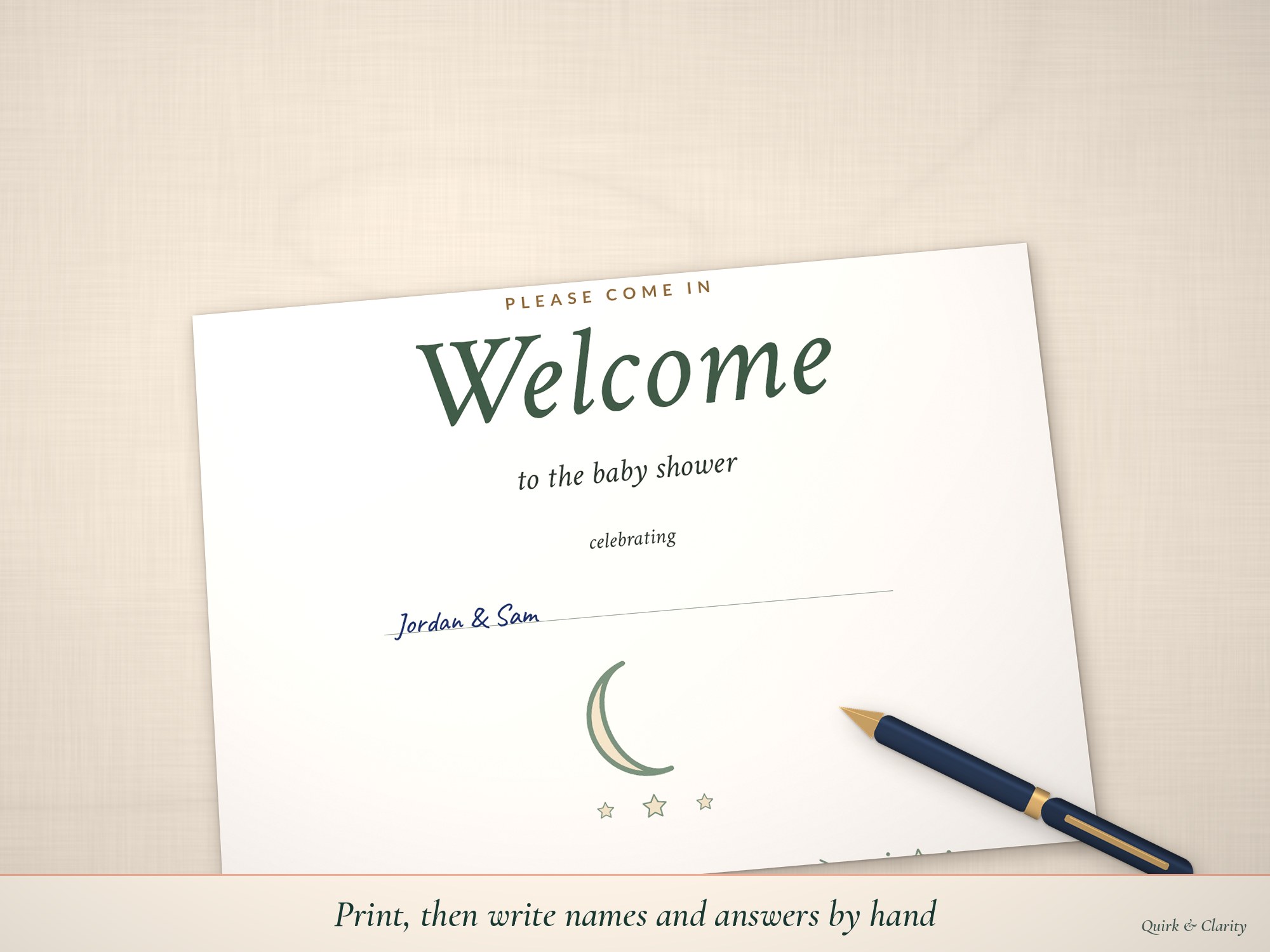 Welcome sign with names written by hand