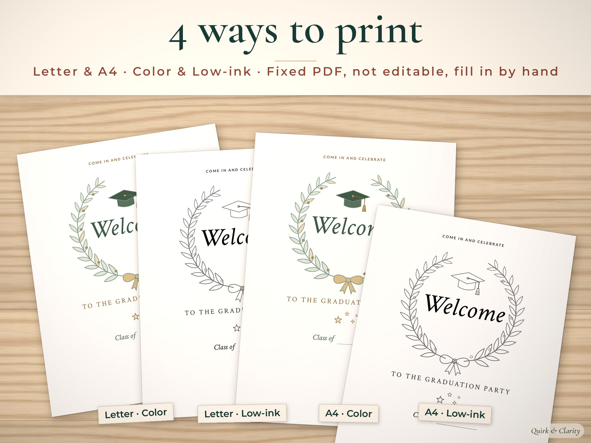 Welcome sign in Letter and A4, color and low-ink