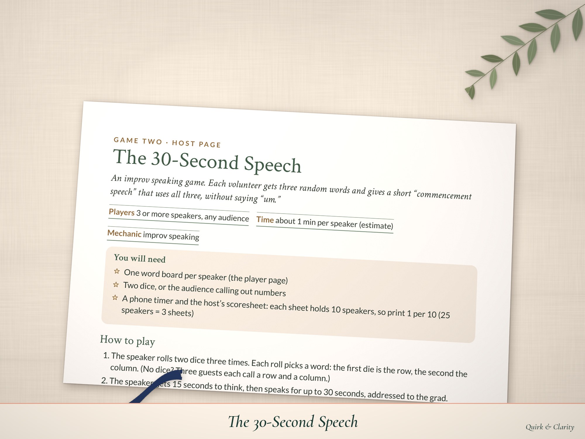 Close-up of The 30-Second Speech page