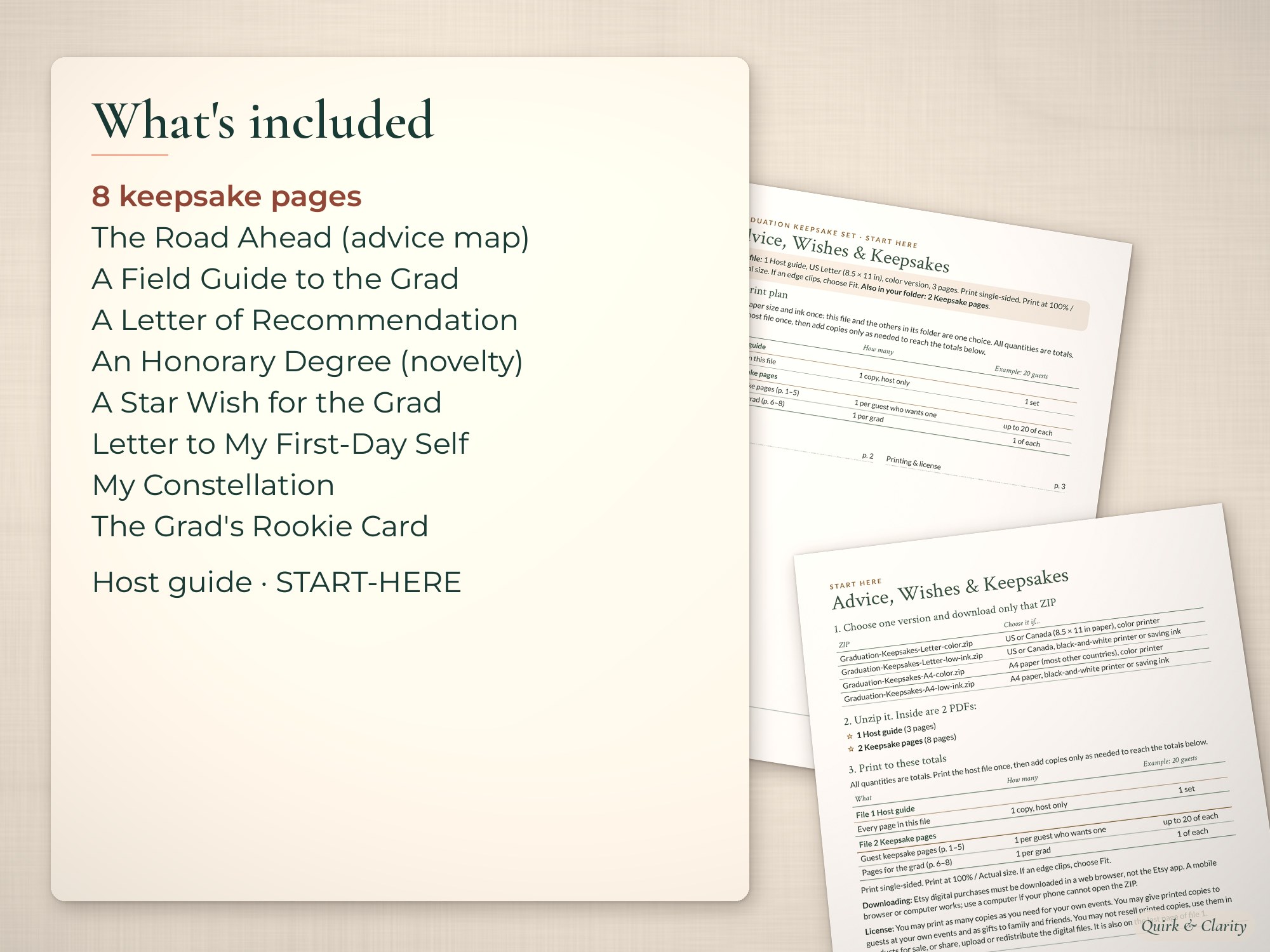 List of 8 graduation keepsake pages