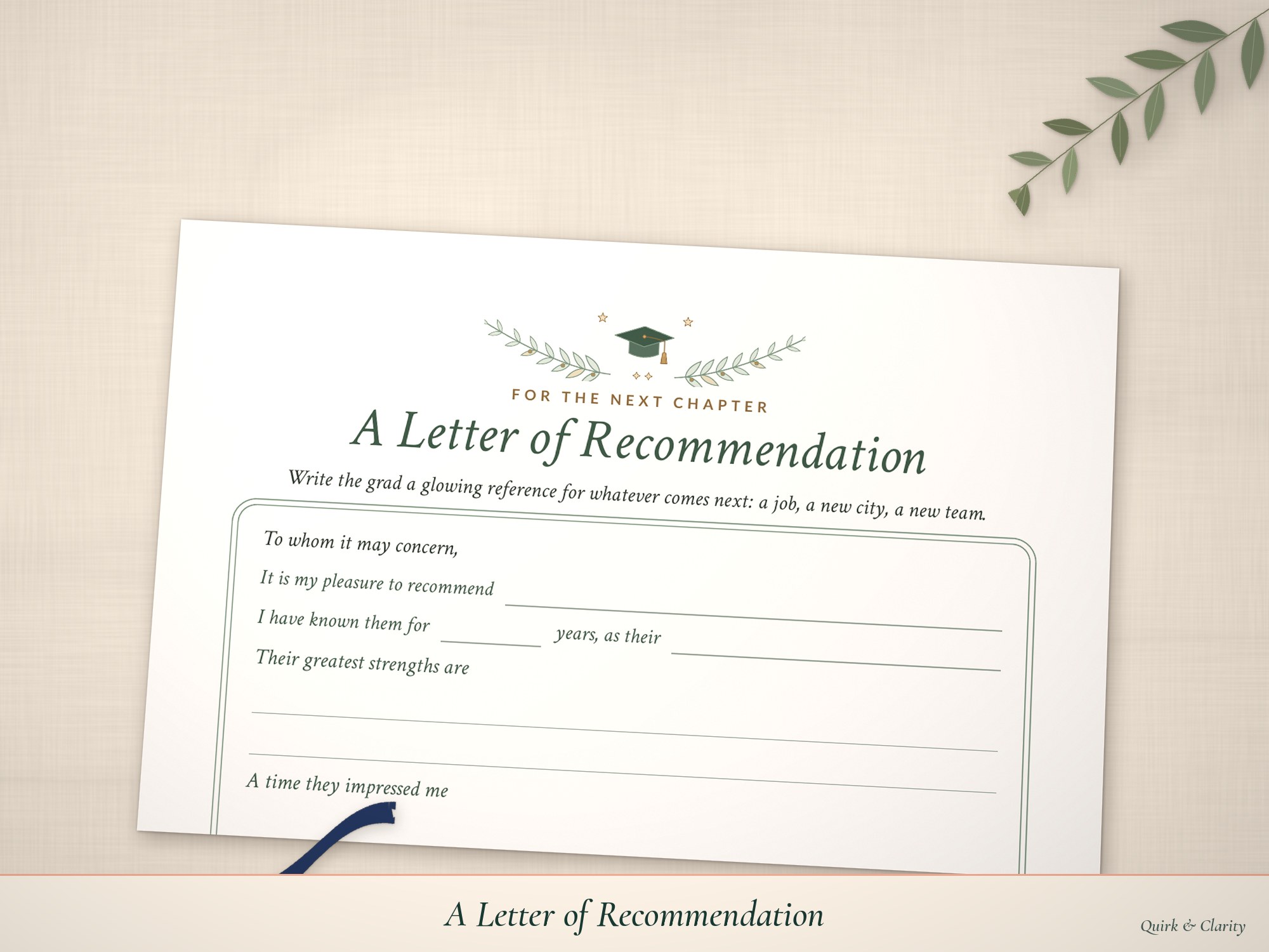 Close-up of the Letter of Recommendation page