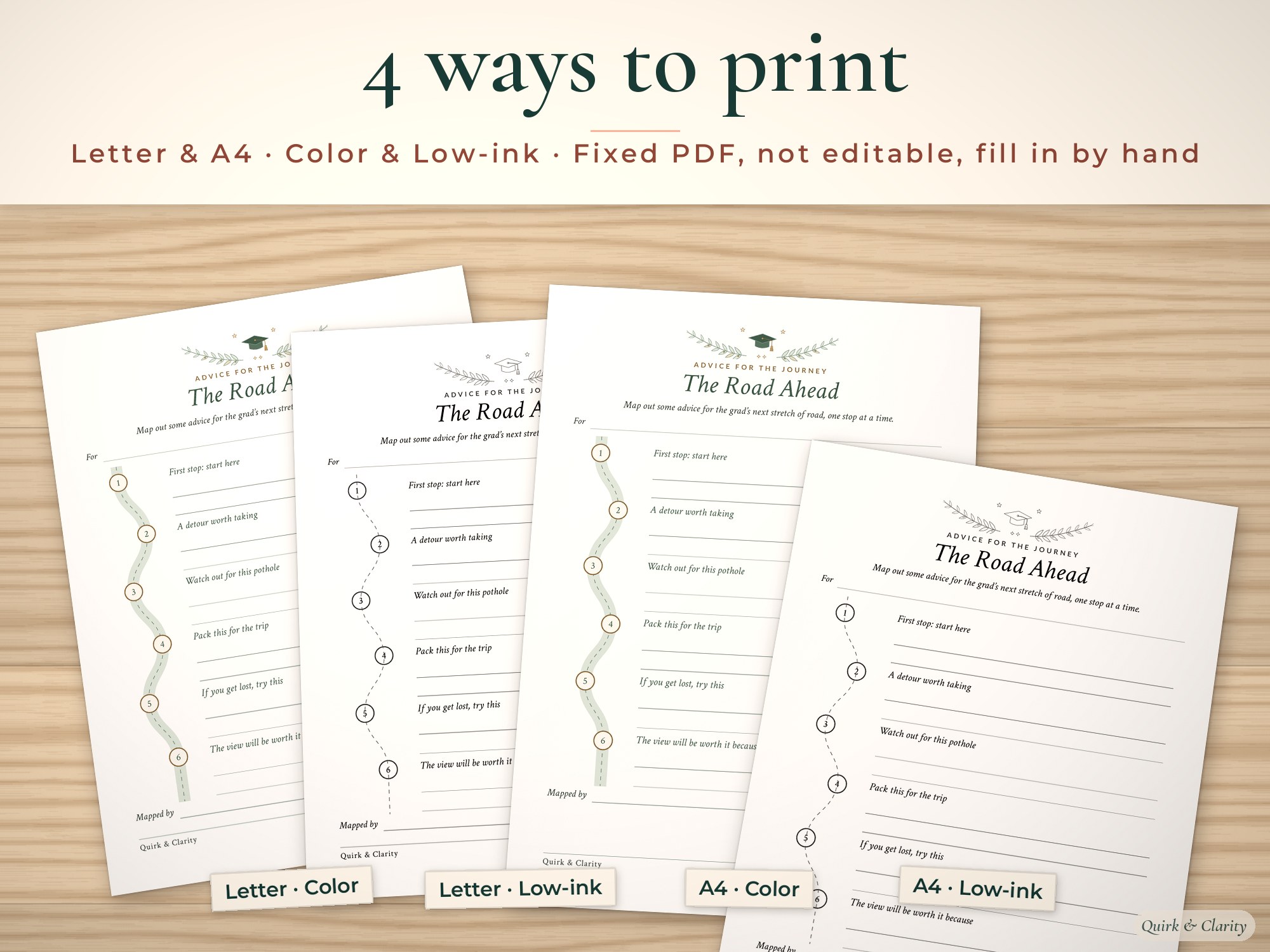 Keepsake page in Letter and A4, color and low-ink