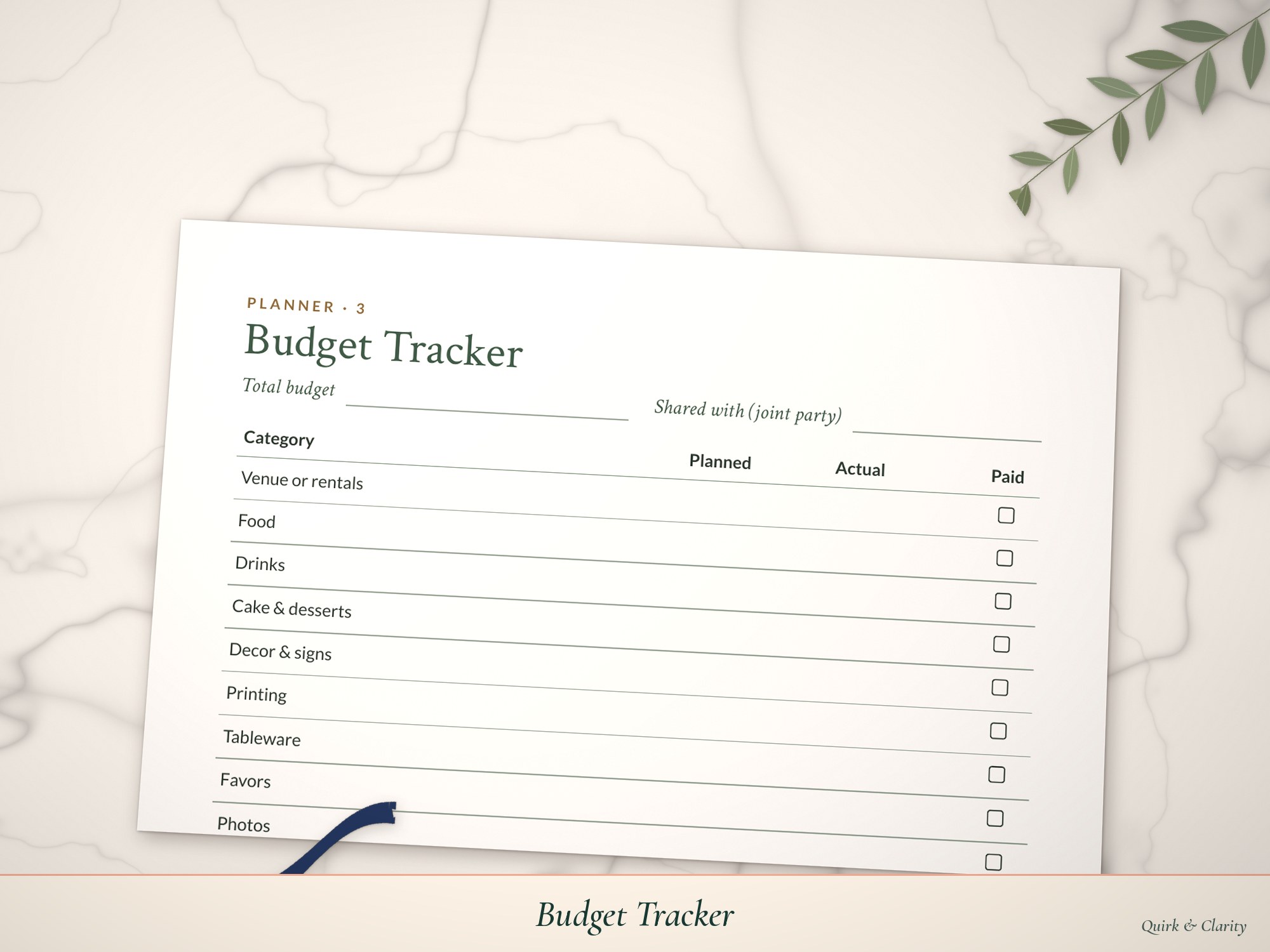Close-up of the Budget Tracker page