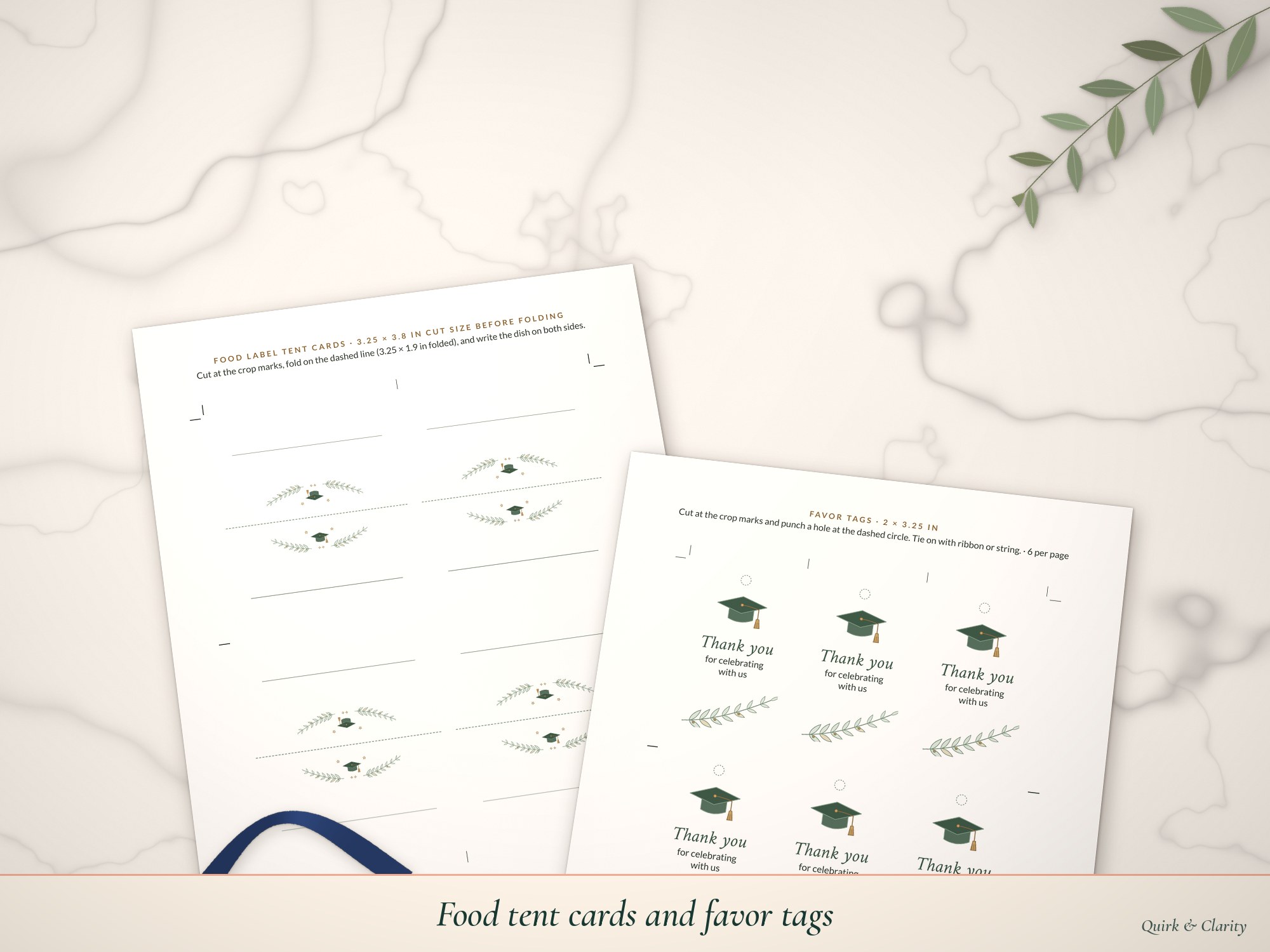 Food tent card sheet and favor tag sheet