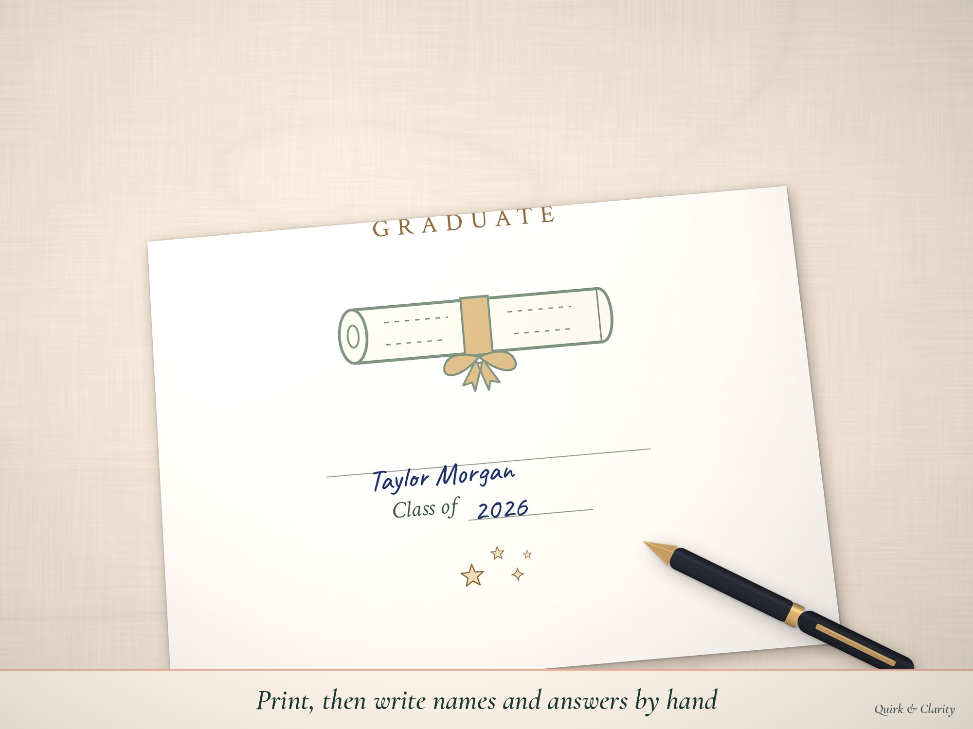 Congratulations Graduate sign with name and year written by hand