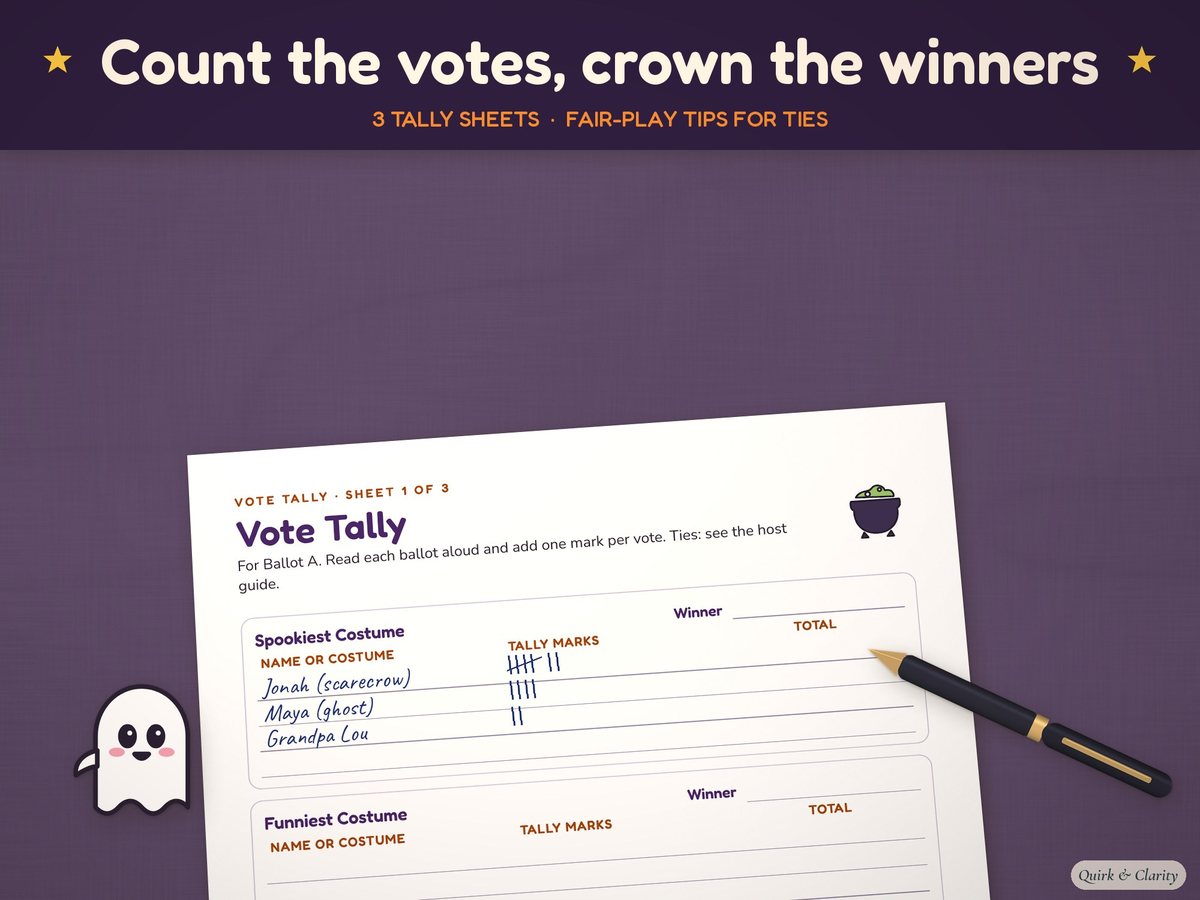 Halloween Costume Contest Awards: ballots & tally sheets