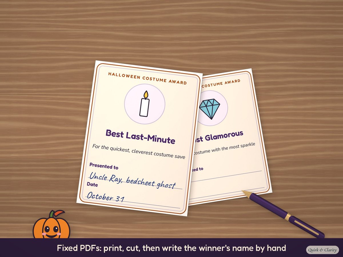 Halloween Costume Contest Awards: write-in pages