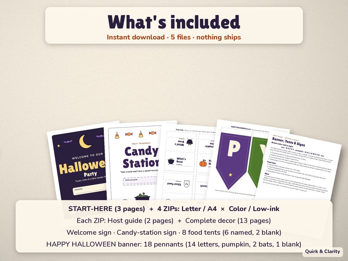 Halloween Party Decor & Signs: what's included