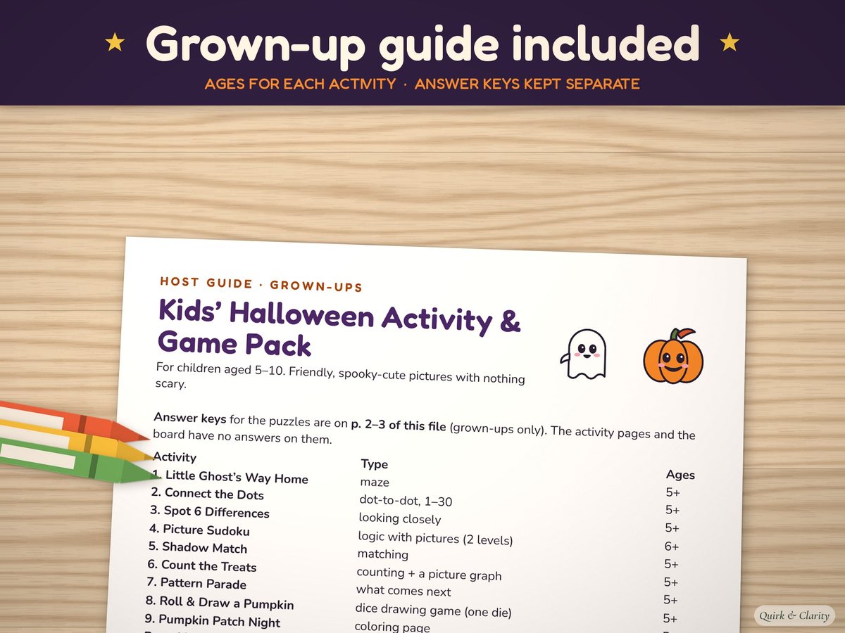 Kids' Halloween Activity Pack: host pages