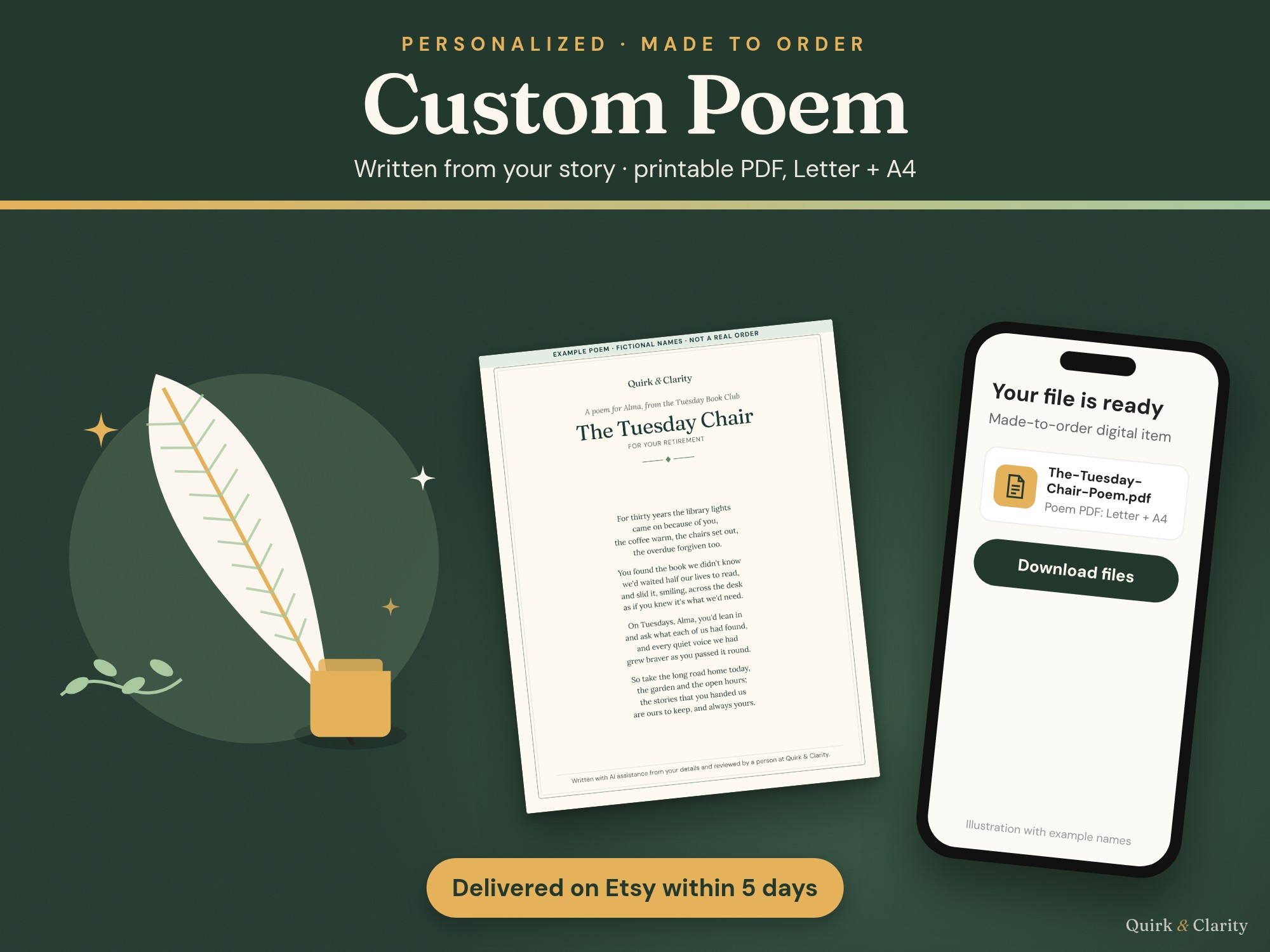 Custom Poem: personalized poem written from your story, delivered as a printable PDF in US Letter and A4