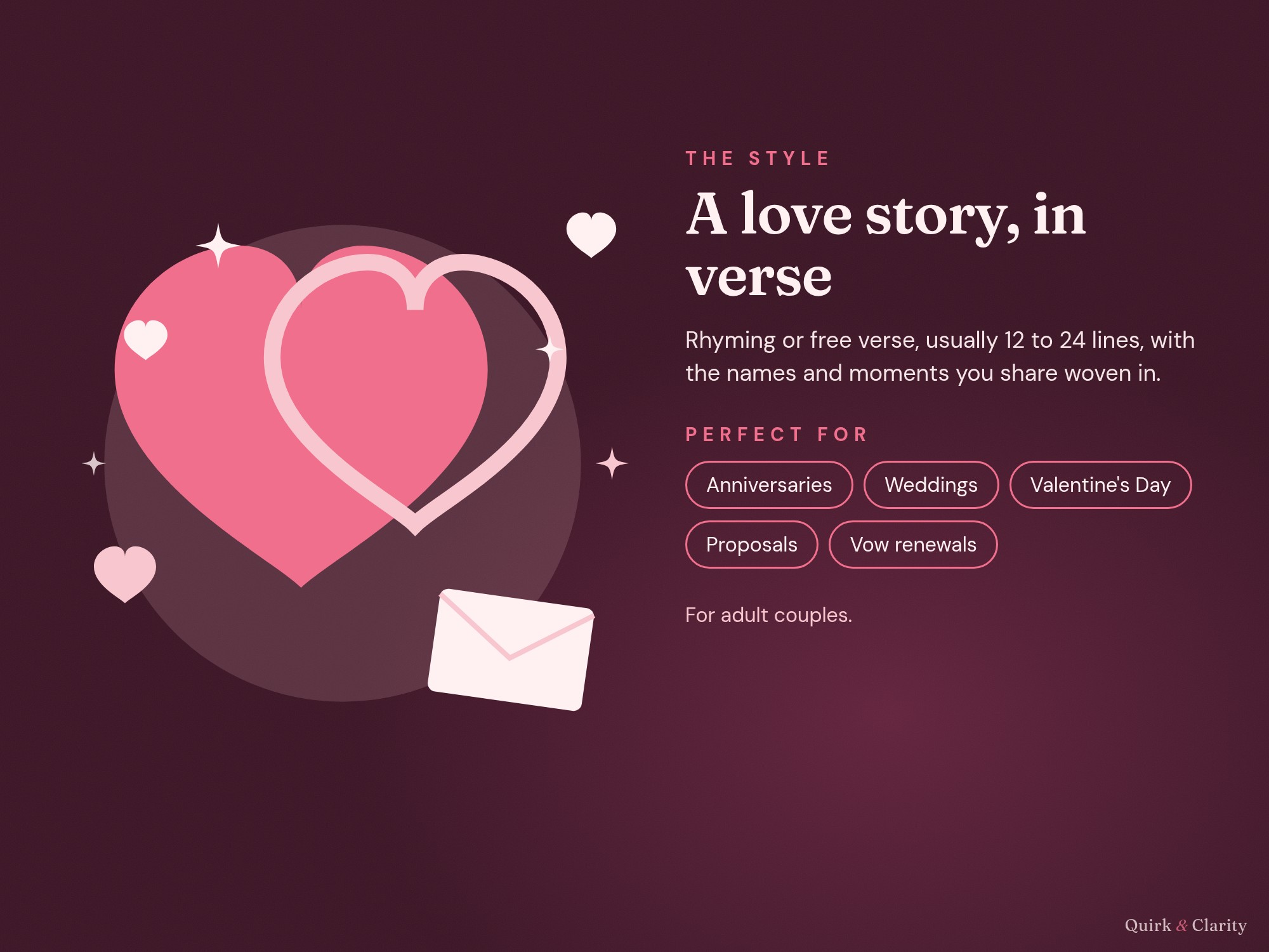 Poem style, rhyming or free verse, and the occasions this poem suits
