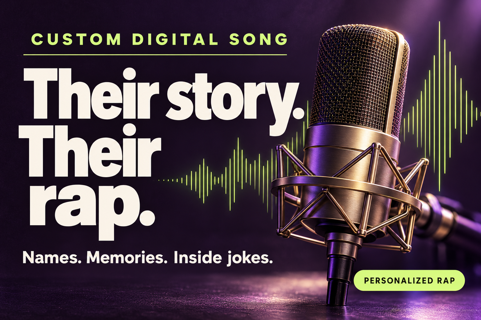Rap custom song marketing draft: Creative direction. Proposed offer, not available to order.