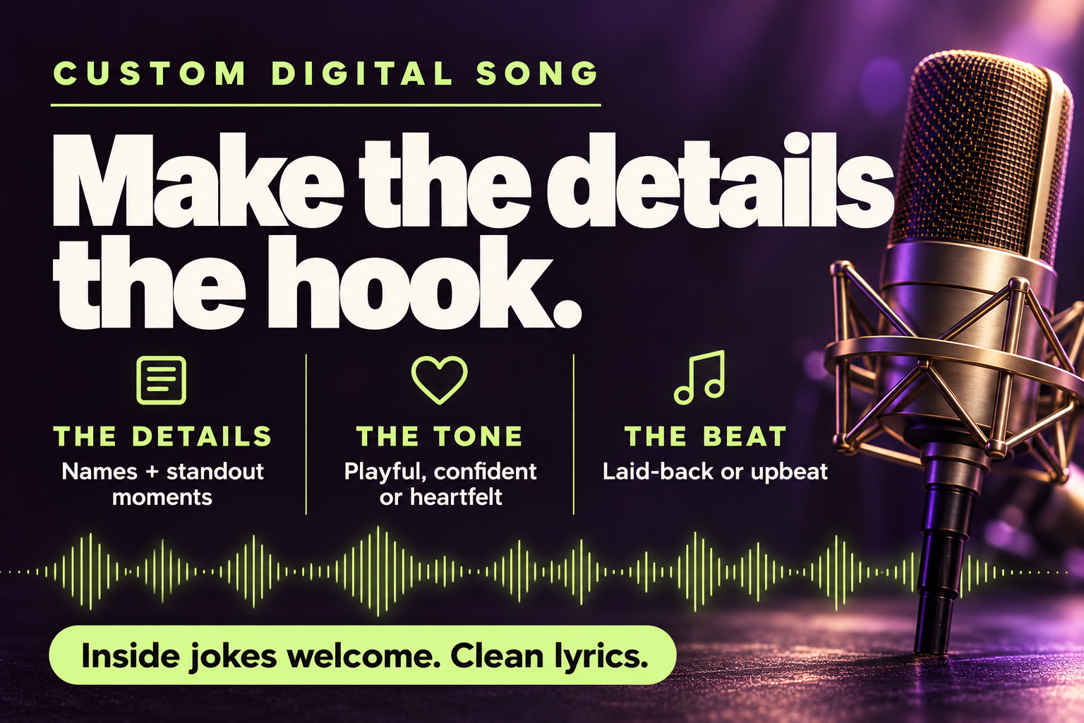 Rap custom song marketing draft: Proposed personalization. Proposed offer, not available to order.